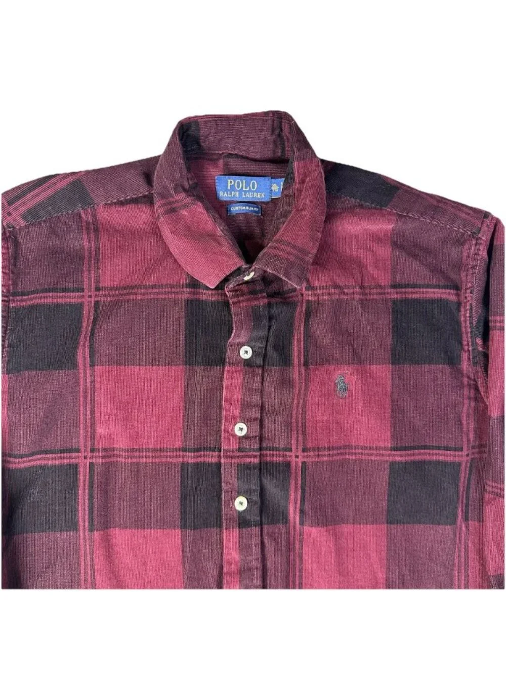Polo Ralph Lauren Men’s XL Slim Oxblood Plaid Corduroy Button Up Shirt Tartan